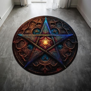 Devil Pentagram Round Rug,Satanic Red Rug,Goatboi Rug,Satanic Decor,Horror Devil Rug,Devil Decor, Custom Rug