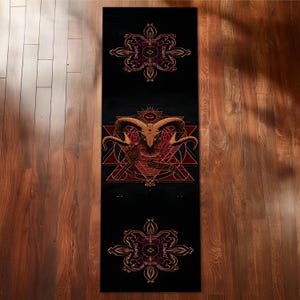 Baphomet Runner Rug, Satan Rug, Devil Rug, Religion Rug, Moon Phases Rug, Pagan Rug, Astrology Rug,