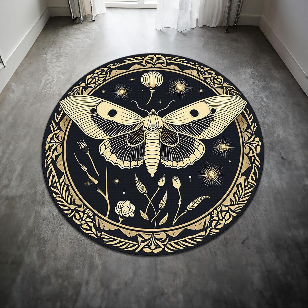 Moth Area Rug Floral Luna Moth Rug – Elegant Luna Moth Design With Floral Accents ...