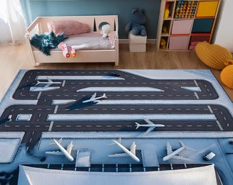 Winter Runway Rug, Airport Decor Rug, Plane Rug, Apron Rug, Kids Play Rug, Boys Room Decor, Playing Mat, Birthday Gift,