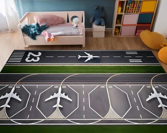 Runway Rug, Airport Decor Rug, Plane Rug, Apron Rug, Kids Play Rug, Boys Room Decor, Playing Mat, Birthday Gift,