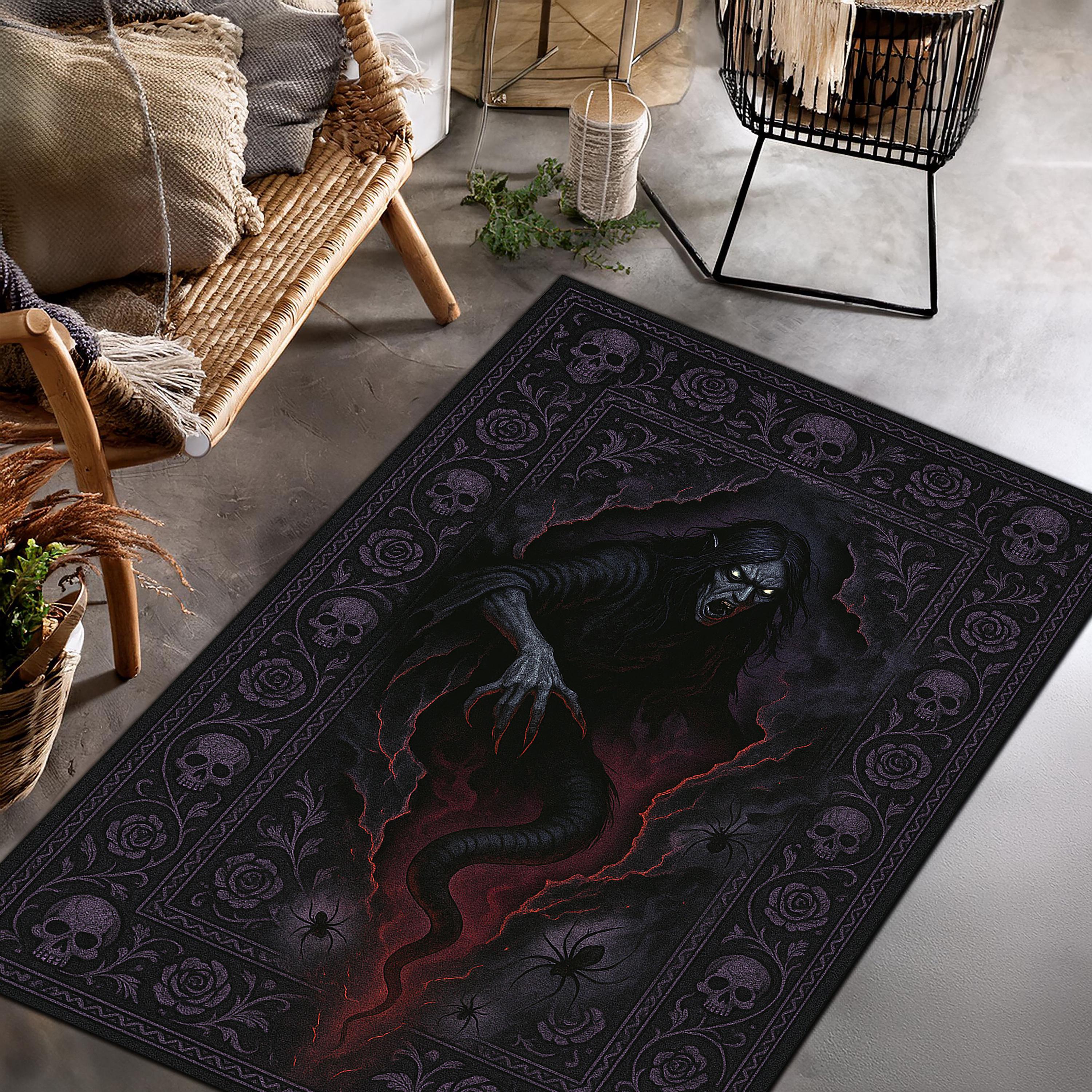 Horror Tuft Rug Gothic Phantom Rug With Skull Border, Dark Fantasy Horror Carpet ...