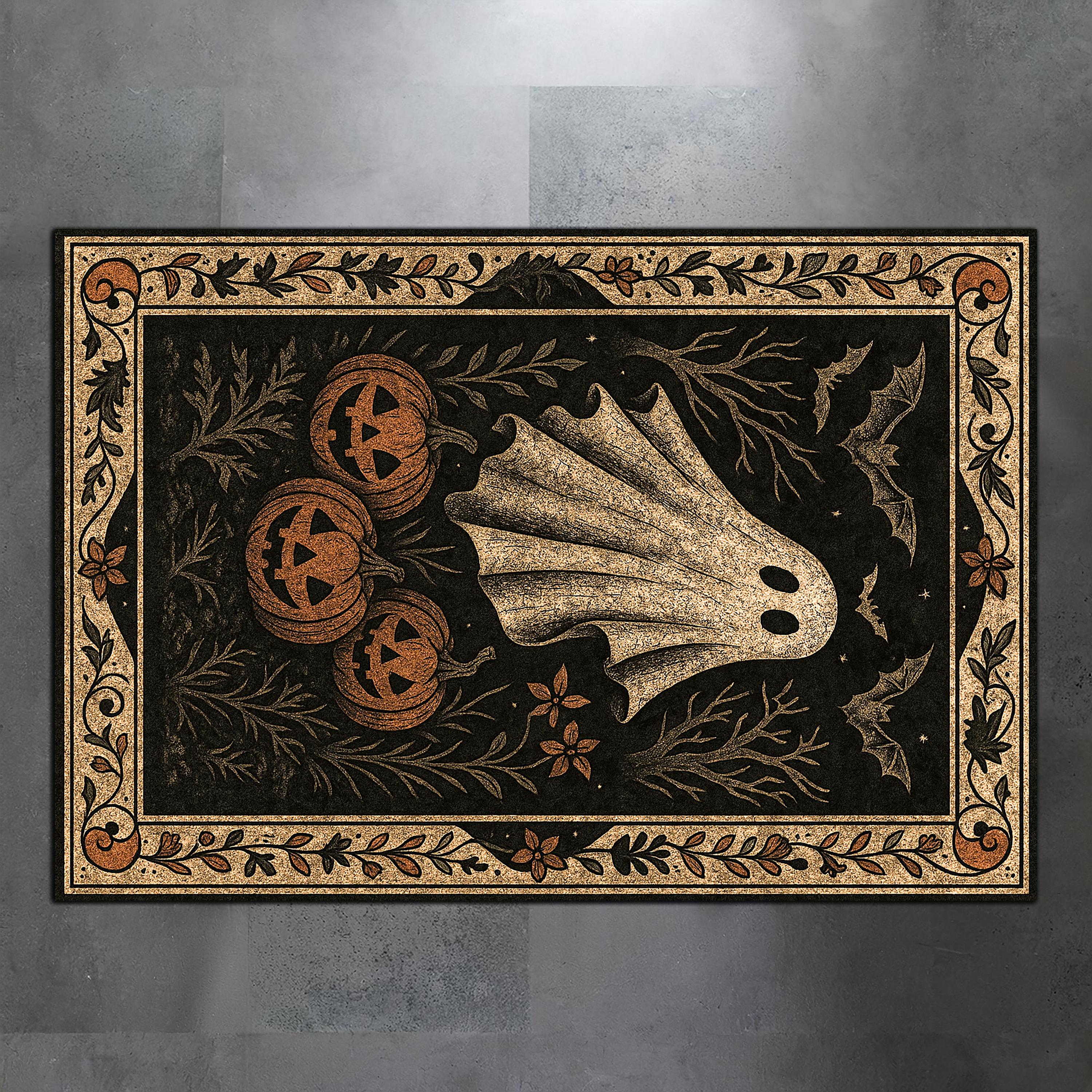 Ghost Rugs Spooky Halloween Ghost Rug – Vintage Jack-o’-lantern Carpet With Bats ...