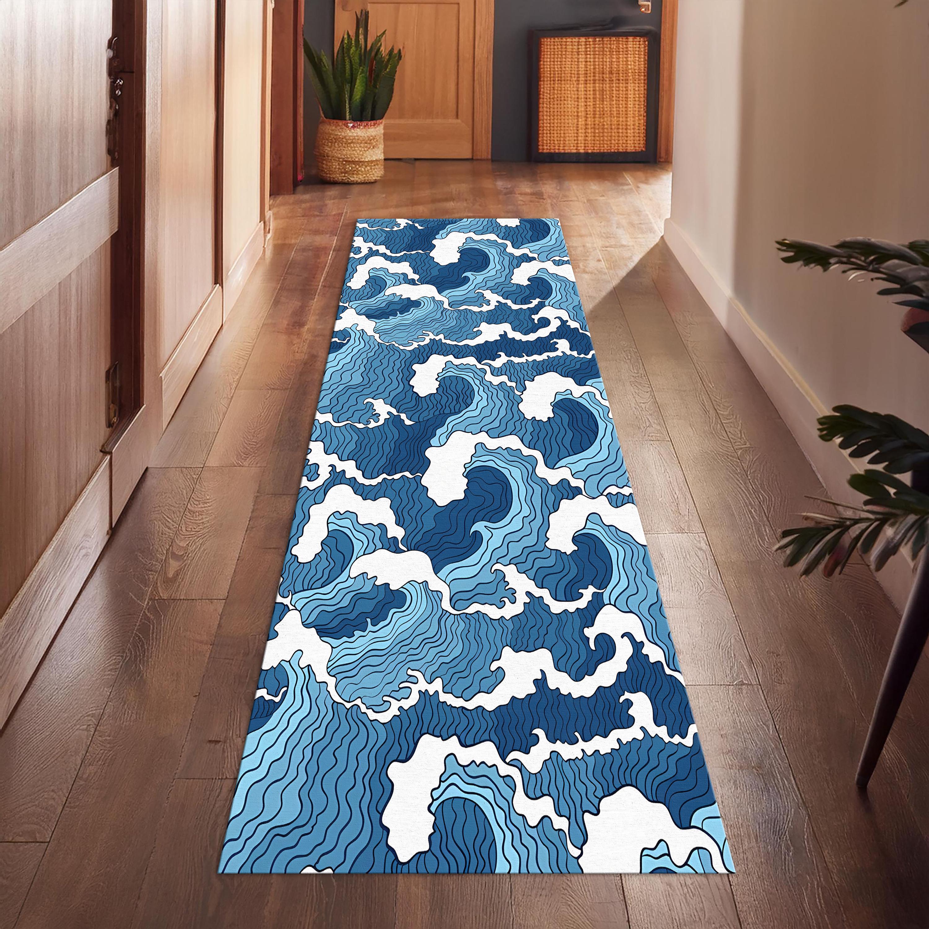 3d Pattern Runner Rug Wave Pattern Runner Rug for Hallway, Blue Design Rug, Fantastic Runner ...