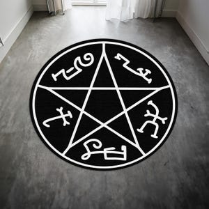 Devil Trap Pentagram Round Rug,Satanic Red Rug,Goatboi Rug,Satanic Decor,Horror Devil Rug,Devil Decor, Custom Rug