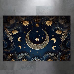 Gold Moon Rug,Night Rug,Mystic Theme Rug,Floral Pattern Rug,Night Rug,Night Theme Rug,Area Rug,Custom Rug, Indoor Rug, Floor Rug, Rugs