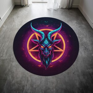 Devil Trap Pentagram Round Rug,Satanic Red Rug,Goatboi Rug,Satanic Decor,Horror Devil Rug,Devil Decor, Custom Rug