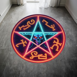 Devil Trap Pentagram Round Rug,Satanic Red Rug,Goatboi Rug,Satanic Decor,Horror Devil Rug,Devil Decor, Custom Rug