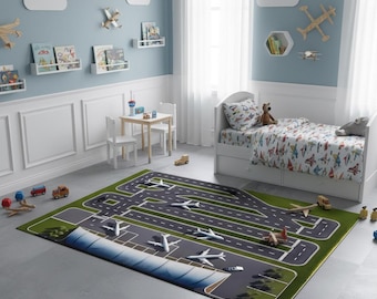 Runway Rug, Airport Decor Rug, Plane Rug, Apron Rug, Kids Play Rug, Boys Room Decor, Playing Mat, Birthday Gift,