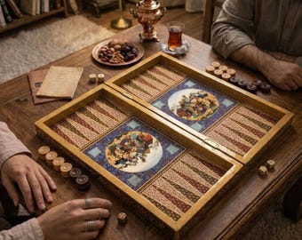 Juego de backgammon de lujo hecho a mano, arte en miniatura, tablero de madera, regalo personalizado para hombres, decoración antigua, juego persa otomano grabado a medida