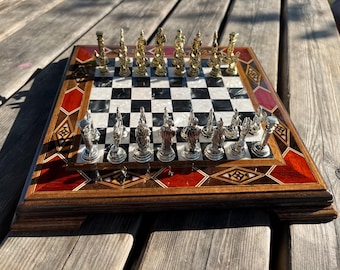 Luxurious Greek Mythology Chess Set – Handmade Wooden Board & Bronze Finish God Pieces – Anniversary Gift, Home Decor
