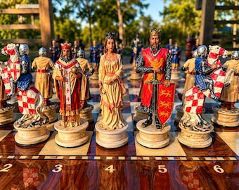 Juego de ajedrez de lujo con piezas de cruzados pintadas a mano, juegos de ajedrez medievales únicos, juego de mesa de primera calidad, regalo para coleccionistas.