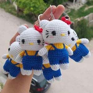 Hello Kitty Amigurumi Schlüsselanhänger, Einzigartiger Handgemachter Schlüsselanhänger, Nettes Geschenk für Kinder und Erwachsene, Amigurumi Seil Handwerk