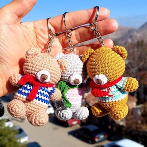 Organic Gift Teddy Bear Keychain - Handmade Crochet Bear Accessory, Adorable and Eco-Friendly Gift for Kids and Bear Lovers
