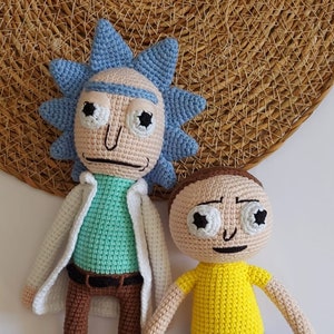 Handmade crochet Rick Morty Knitted Toy, Made of Organic Material, Playmate for Kids and Adults, Original Series Fan Gift