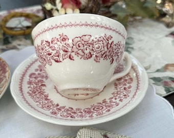 Transferware Tea Cup and Saucer, "Canterbury" by Ridgeway china of England