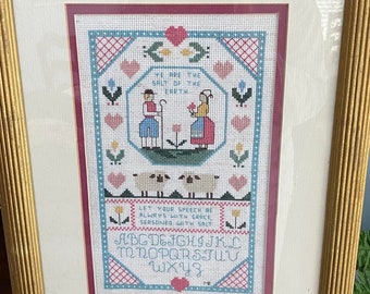 VINTAGE - Cross Stitch - Framed Piece - Sampler - Salt of the Earth