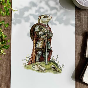A Valiant Ferret | Art Print | Gift for Ferret Lovers, Ferret Art, Cottagecore, Whimsical, Nature-Inspired Wall Decor | A4 & A6 Sizes