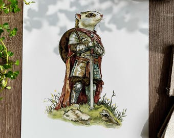 Valiant Ferret Art Print | Whimsical Cottagecore Wall Decor