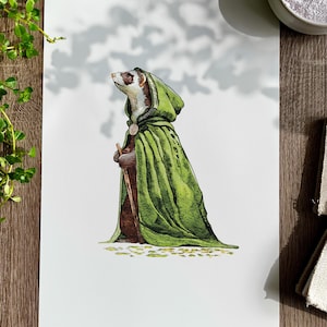 A Mysterious Ferret | Art Print | Gift for Ferret Lovers, Whimsical, Nature-Inspired Wall Decor | A4 & A6 Sizes