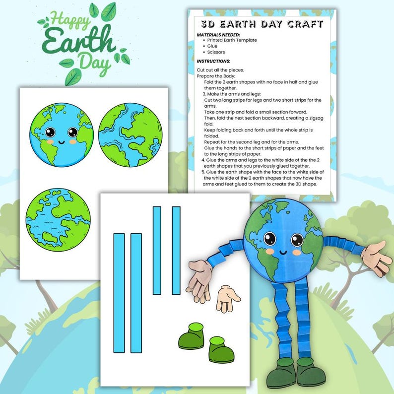 3D Earth Day Craft: Printable Kids Activity (PDF) - Etsy