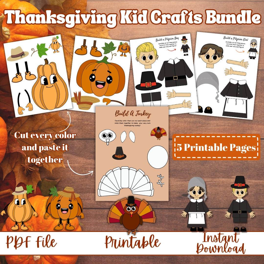 Thanksgiving Kids Crafts Bundle, Build Your Own, Preschool Activities ...