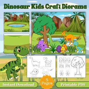 Dinosaur Diorama Craft  Printable Kids Activity 3D Dinosaur Scene Kids Craft Instant Download Preschool Craft Kids Printable homeschool fun