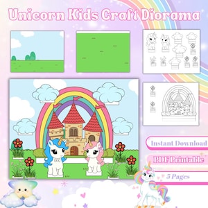 Unicorn Diorama Craft  Printable Kids Activity 3D Unicorn Scene Kids Craft Instant Download Preschool Craft Kids Printable homeschool fun