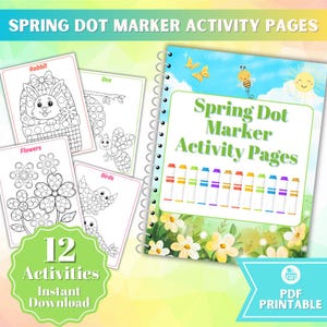 Spring Dot Marker Coloring Pages, Printable Spring Dot Marker Activity, Dot Sticker Activity, Preschool Toddler Worksheet, Do a Dot Toddlers