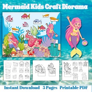 Mermaid Diorama Craft  Printable Kids Activity Under the Sea 3D Scene Screen-Free Activity Instant download Ocean Theme Craft homeschool fun