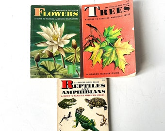 Vintage Golden Nature Guides, Flowers, Trees, Reptiles and Amphibians collection of 3