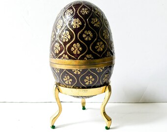 Vintage, large brass enameled egg box on stand