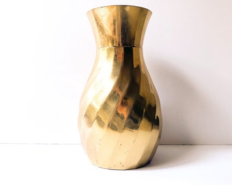 Large vintage brass vase, spiral flared container