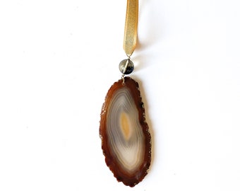 Brown Earth Tones Agate Slice Ornament, Sun Catcher, Natural History Decor