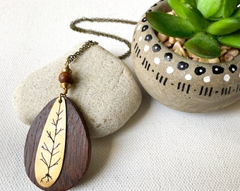 Tree Necklace, Wood Teardrop Pendant, Fall Jewelry, Earthy Style, Tree Lover, Tree Hugger, Woodland Style, Nature Jewelry