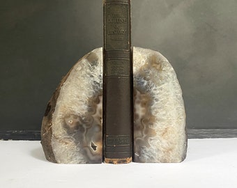 Vintage Brown Agate Bookends, Stone Academia Decor, Library