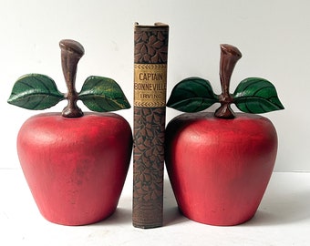 Vintage cast iron painted apple bookends