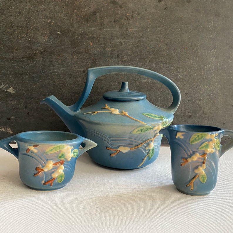 Roseville Pottery Tea Set Snowberry Pattern Midcentury Etsy