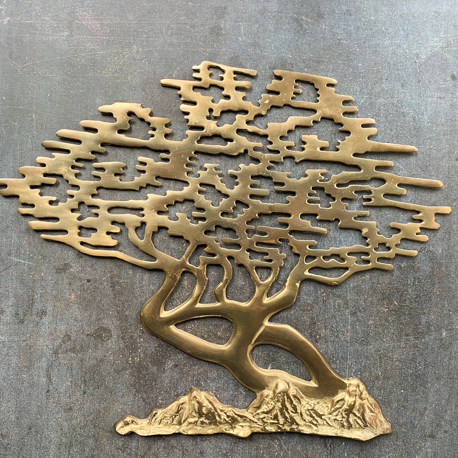 Large Vintage Brass Bonsai Tree Wall Art Midcentury Sculpture Etsy
