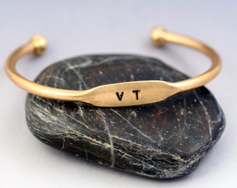 Personalized Bracelet - Personalized ID Cuff Bracelet -  Gold Brass