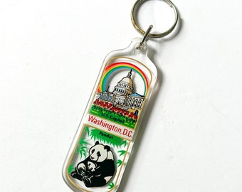 Vintage Washington D.C. keychain, rainbow over Capitol and Panda design