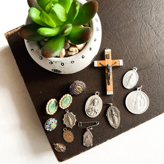 Vintage Religious Jewelry and Charm Lot Catholic Sacred Heart