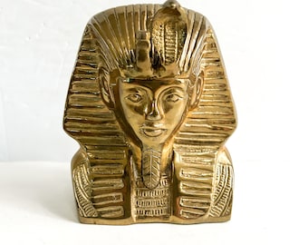 Vintage Brass King Tut Bust, Egyptian Tutankhamun Sculpture