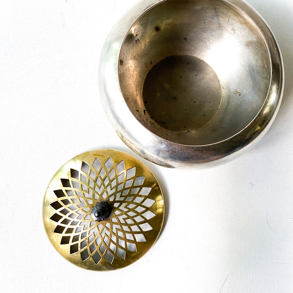 Vintage incense bowl potpourri bowl silver plate and brass Etsy