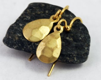 Simple Hammered Brass Teardrop Earrings, Petite, everyday earrings