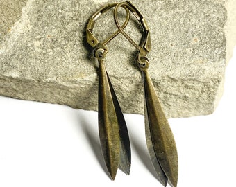 Blades Brass Leverback Earrings, Edgy Earrings, Industrial Style, Brass Dangle Earrings