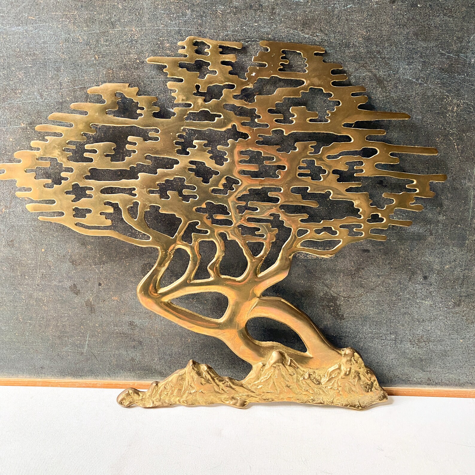 Large Vintage Brass Bonsai Tree Wall Art Midcentury Sculpture Etsy