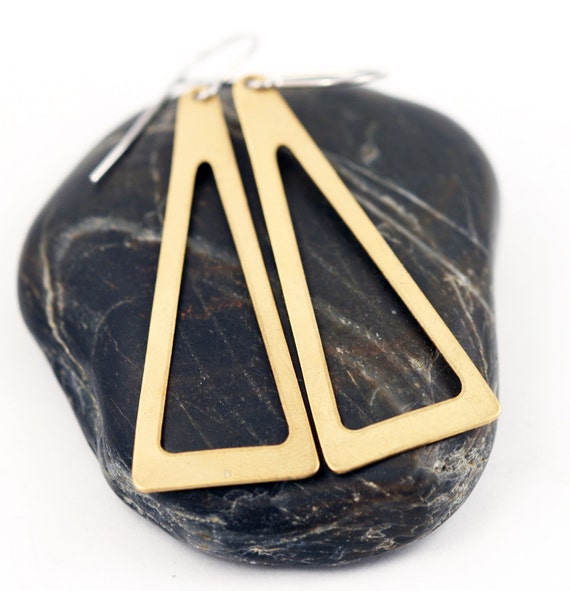 Items similar to Chandelier Earrings, Open Triangle Earrings, Brass Geometric Earrings, modern