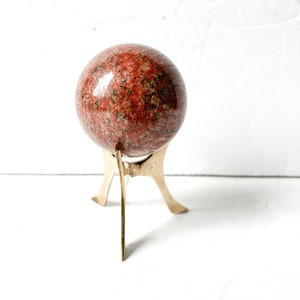 Vintage stone sphere on brass stand, red jasper, marble decor image 9