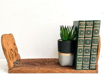 Vintage Adjustable Carved Wood Elephant bookends rack, Boho expandable shelf